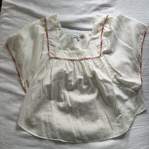 Madewell White Blouse with Colorful Trim